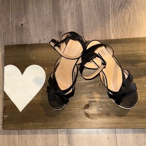 Nicole Miller Black Patent Sandals with Ankle Strap